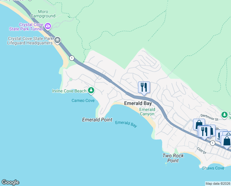 map of restaurants, bars, coffee shops, grocery stores, and more near 152 Emerald Bay in Laguna Beach