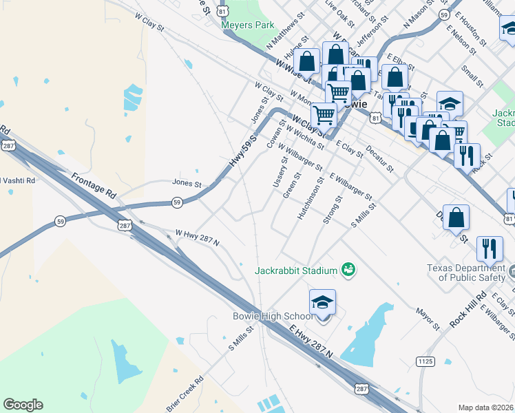 map of restaurants, bars, coffee shops, grocery stores, and more near 510 Ussery Street in Bowie