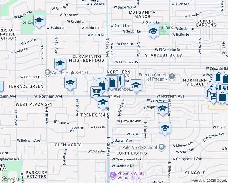 map of restaurants, bars, coffee shops, grocery stores, and more near 4228 West Northern Avenue in Phoenix