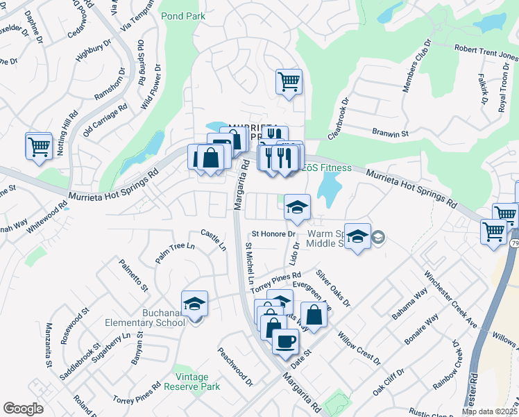 map of restaurants, bars, coffee shops, grocery stores, and more near 26242 Heritage Union Lane in Murrieta