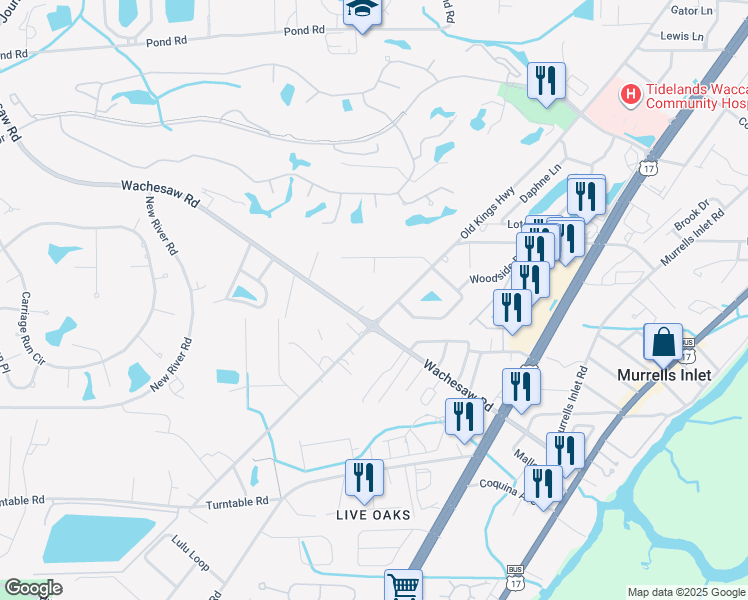 map of restaurants, bars, coffee shops, grocery stores, and more near 952 Wachesaw Road in Murrells Inlet