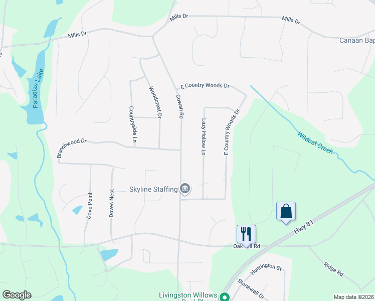 map of restaurants, bars, coffee shops, grocery stores, and more near 565 Cowan Road in Covington