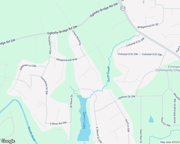 map of restaurants, bars, coffee shops, grocery stores, and more near 2155 Crest wood Drive in Conyers
