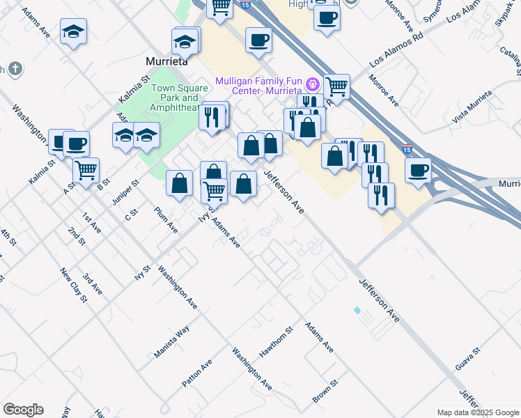 map of restaurants, bars, coffee shops, grocery stores, and more near 41548 Blue Canyon Avenue in Murrieta