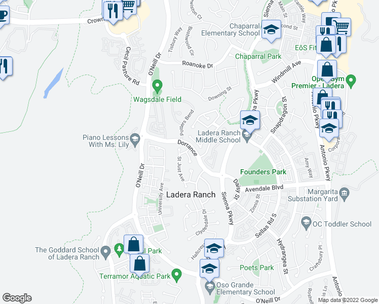 map of restaurants, bars, coffee shops, grocery stores, and more near 2 Saint Giles Court in Mission Viejo