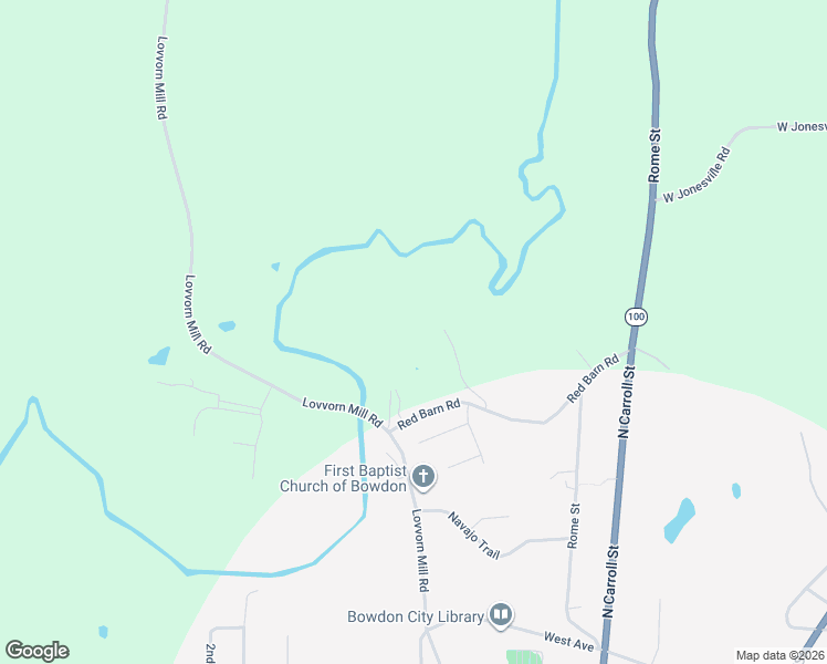 map of restaurants, bars, coffee shops, grocery stores, and more near 464 Red Barn Road in Bowdon