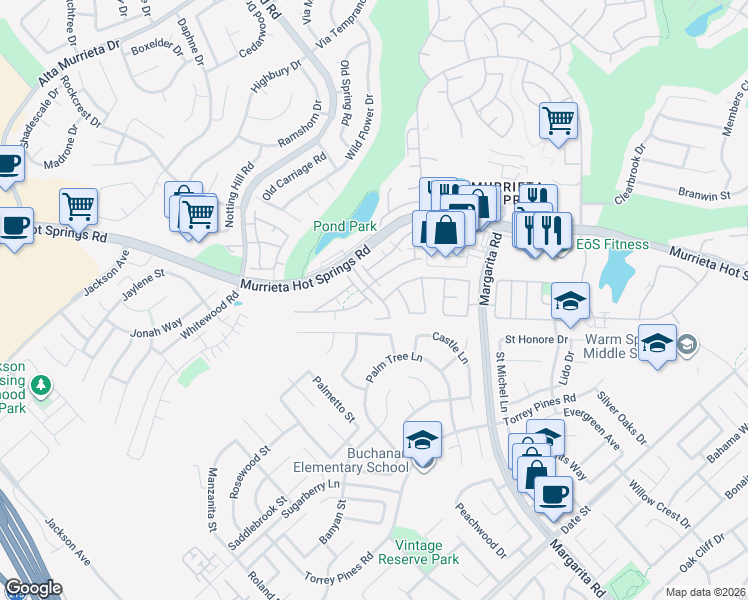 map of restaurants, bars, coffee shops, grocery stores, and more near 39697 School House Way in Murrieta