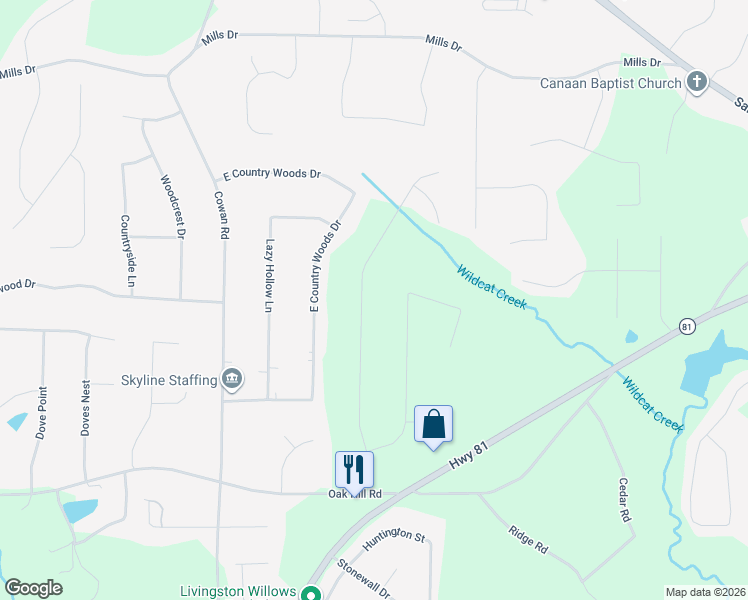 map of restaurants, bars, coffee shops, grocery stores, and more near 225 Oak Hill Drive in Covington