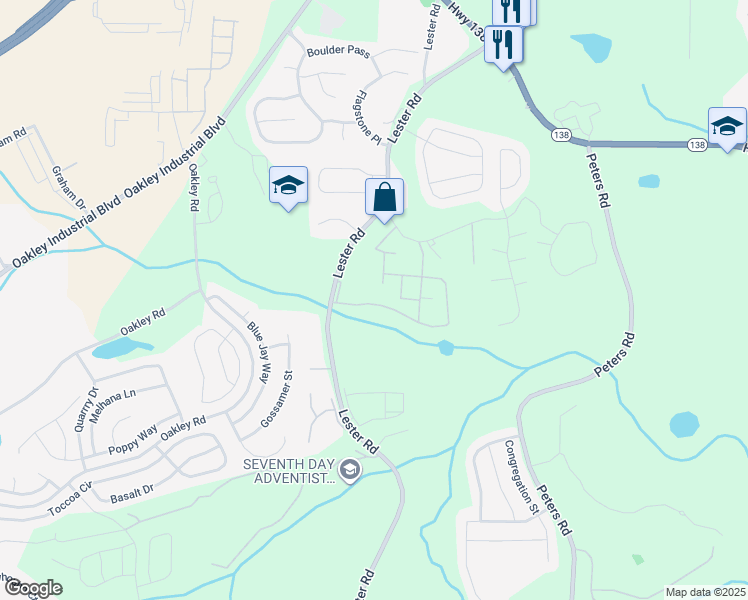 map of restaurants, bars, coffee shops, grocery stores, and more near 7290 Lester Road in Union City