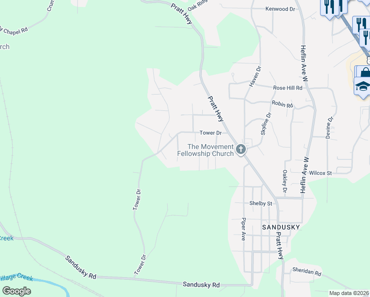 map of restaurants, bars, coffee shops, grocery stores, and more near 1024 Melody Drive in Birmingham