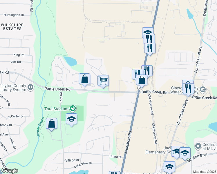 map of restaurants, bars, coffee shops, grocery stores, and more near Battlecreek Village Road in Morrow