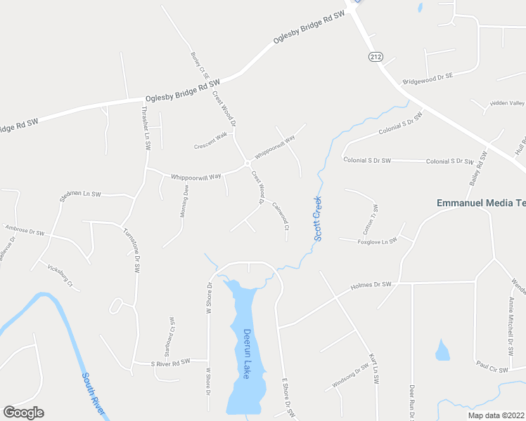 map of restaurants, bars, coffee shops, grocery stores, and more near 2155 Crest wood Drive in Conyers