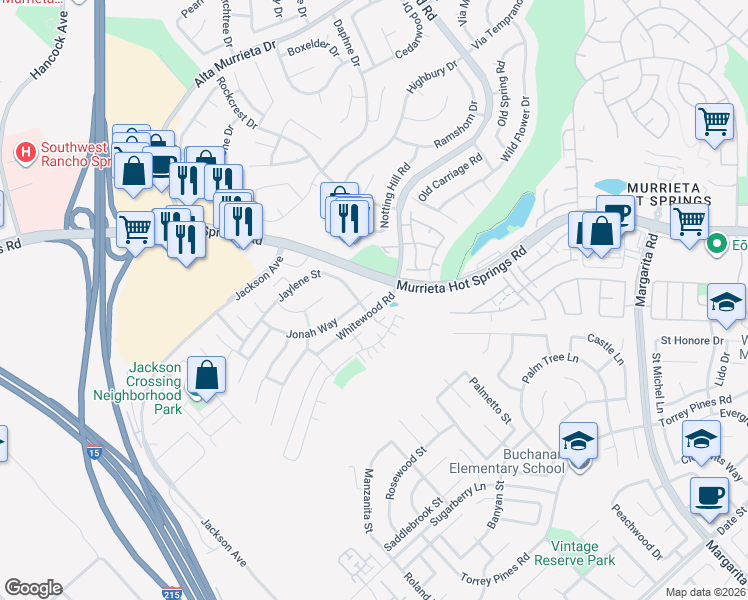 map of restaurants, bars, coffee shops, grocery stores, and more near 40046 Jonah Way in Murrieta
