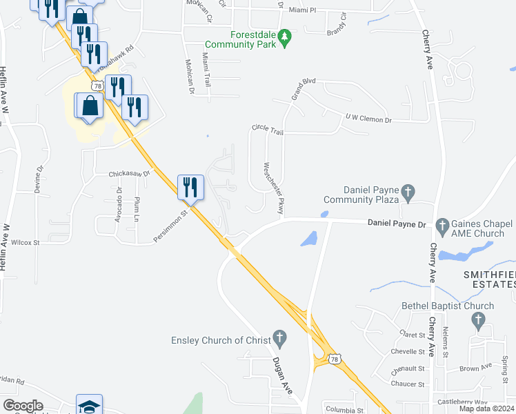 map of restaurants, bars, coffee shops, grocery stores, and more near 920 Keystone Circle in Birmingham