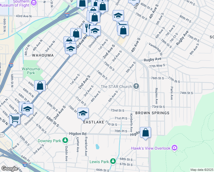 map of restaurants, bars, coffee shops, grocery stores, and more near 7319 4th Avenue South in Birmingham