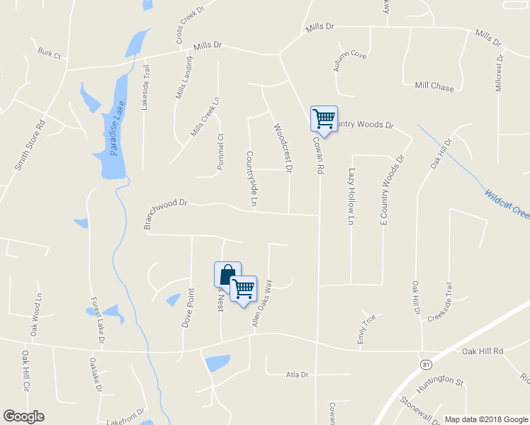 map of restaurants, bars, coffee shops, grocery stores, and more near 251 Countryside Lane in Covington