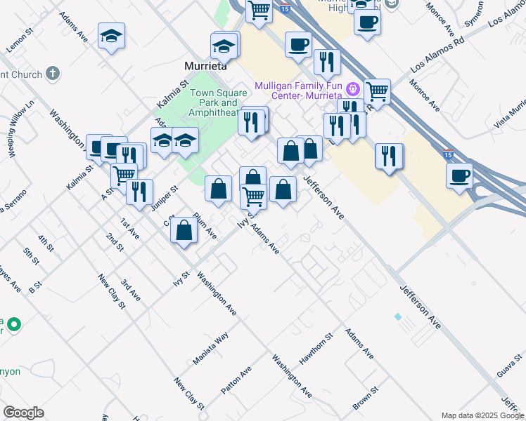 map of restaurants, bars, coffee shops, grocery stores, and more near 41710 Ivy Street in Murrieta