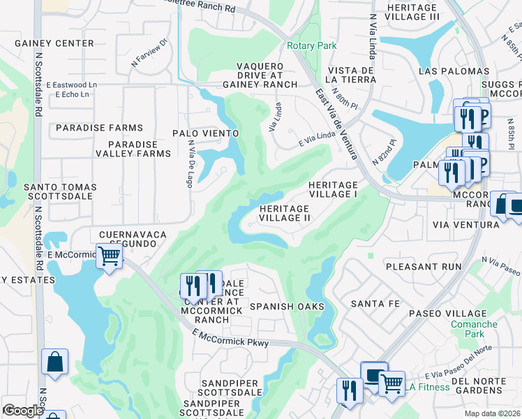 map of restaurants, bars, coffee shops, grocery stores, and more near 7843 East Vía Costa in Scottsdale