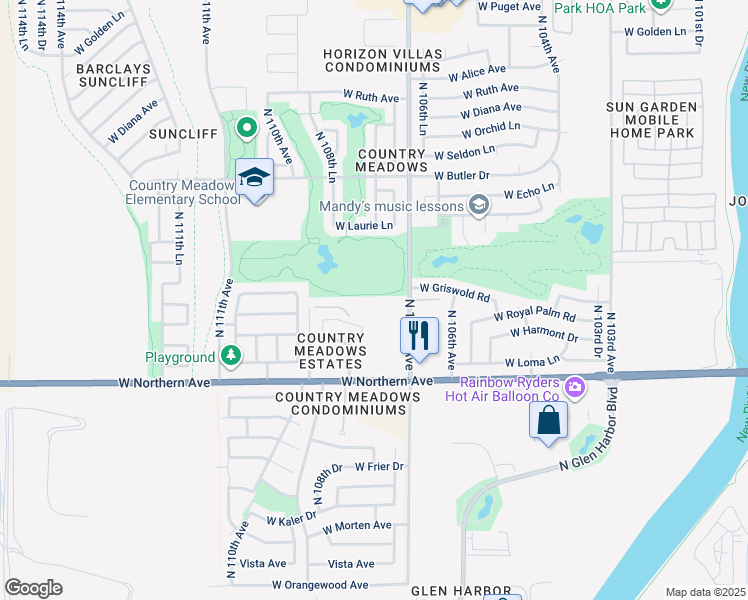 map of restaurants, bars, coffee shops, grocery stores, and more near 8140 North 107th Avenue in Peoria