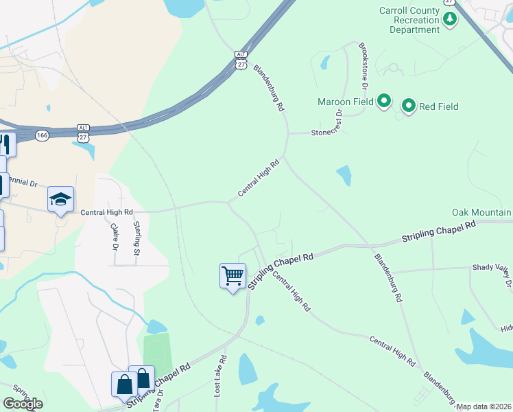 map of restaurants, bars, coffee shops, grocery stores, and more near 524 Central High Road in Carrollton