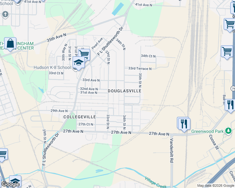 map of restaurants, bars, coffee shops, grocery stores, and more near 3017 33rd Way North in Birmingham