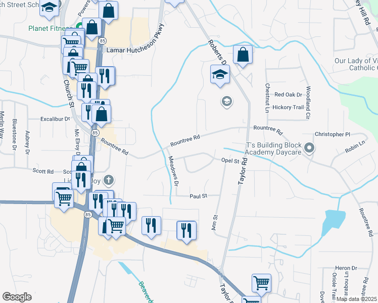 map of restaurants, bars, coffee shops, grocery stores, and more near 485 Opel Street in Riverdale