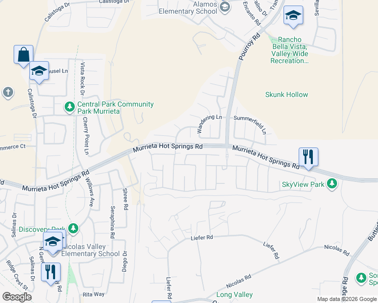map of restaurants, bars, coffee shops, grocery stores, and more near 31238 Brush Creek Circle in Temecula