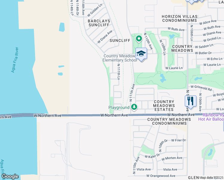 map of restaurants, bars, coffee shops, grocery stores, and more near 8138 North 112th Avenue in Peoria