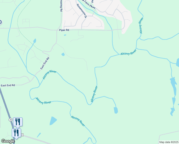 map of restaurants, bars, coffee shops, grocery stores, and more near 250 Johnson River Road in Covington