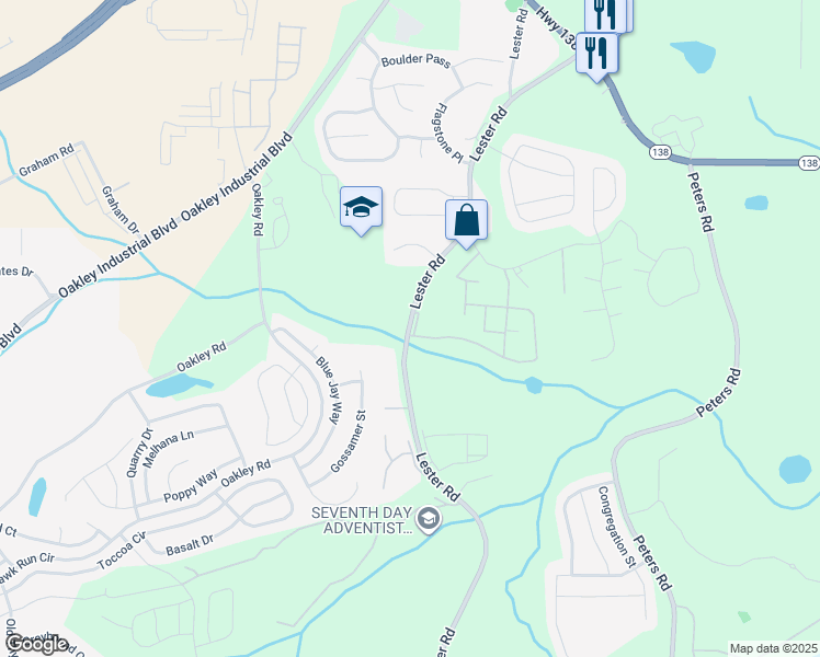 map of restaurants, bars, coffee shops, grocery stores, and more near 7340 Lester Road in Union City