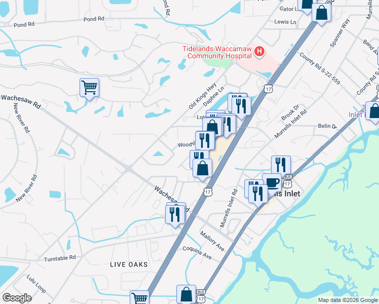 map of restaurants, bars, coffee shops, grocery stores, and more near in Murrells Inlet