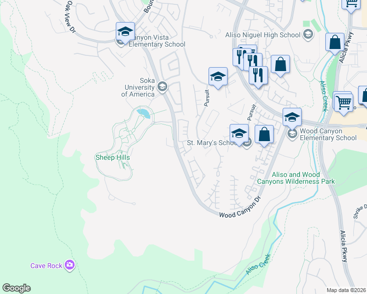 map of restaurants, bars, coffee shops, grocery stores, and more near Diamant Way in Aliso Viejo