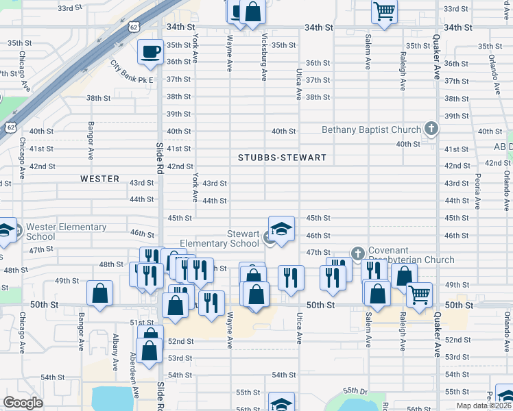 map of restaurants, bars, coffee shops, grocery stores, and more near 4822 45th Street in Lubbock
