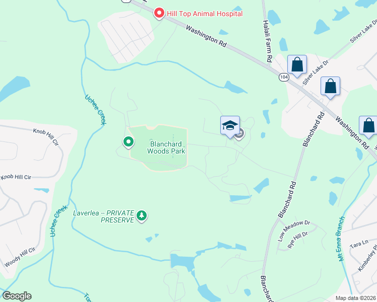 map of restaurants, bars, coffee shops, grocery stores, and more near 4575 Blanchard Woods Drive in Evans
