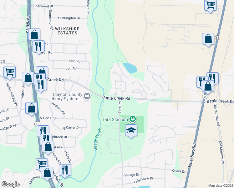 map of restaurants, bars, coffee shops, grocery stores, and more near 100 Chaselake Drive in Jonesboro