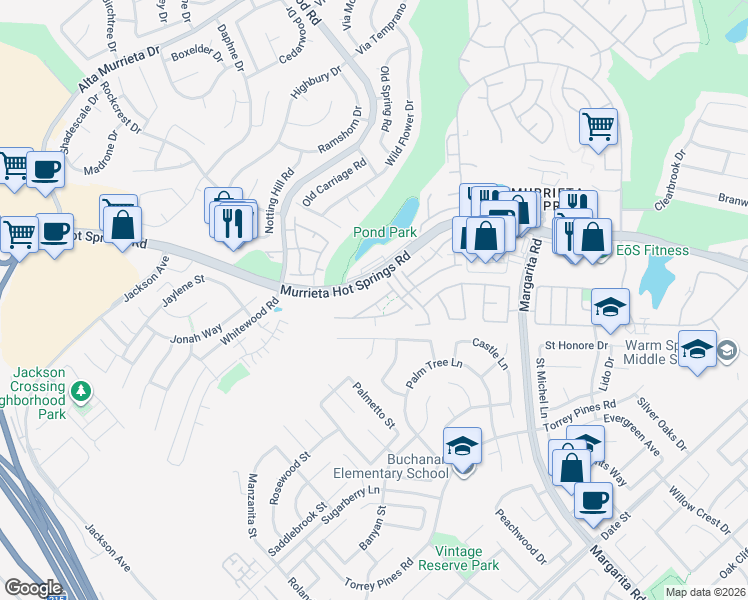map of restaurants, bars, coffee shops, grocery stores, and more near 39894 Alpine Union Street in Murrieta