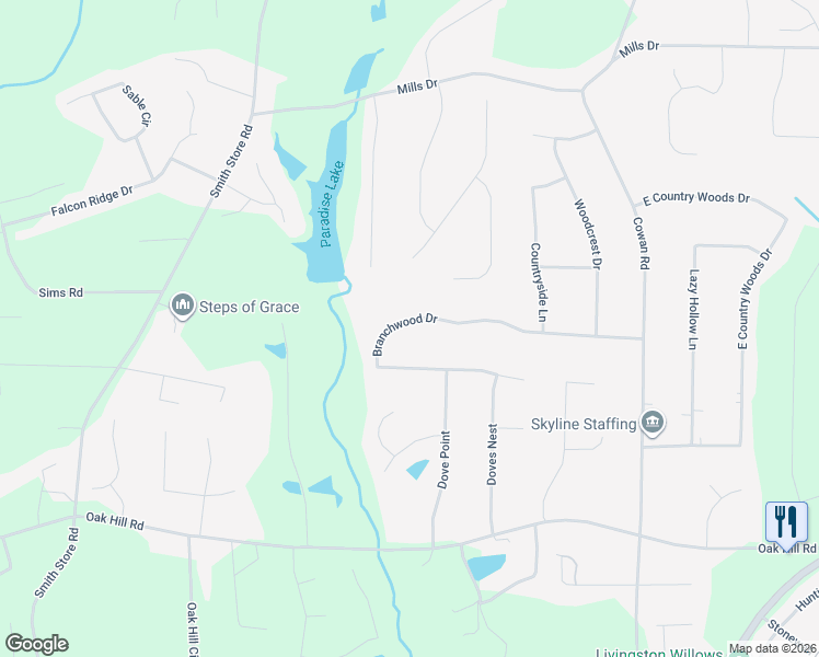 map of restaurants, bars, coffee shops, grocery stores, and more near 155 Branchwood Drive in Covington