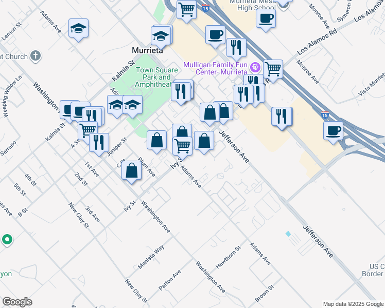 map of restaurants, bars, coffee shops, grocery stores, and more near 41710 Ivy Street in Murrieta