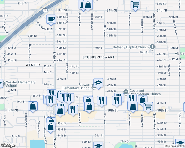 map of restaurants, bars, coffee shops, grocery stores, and more near 4822 45th Street in Lubbock
