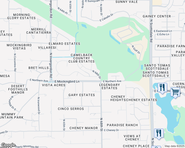 map of restaurants, bars, coffee shops, grocery stores, and more near 6641 East Ironwood Drive in Paradise Valley