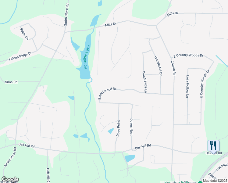 map of restaurants, bars, coffee shops, grocery stores, and more near 135 Branchwood Drive in Covington