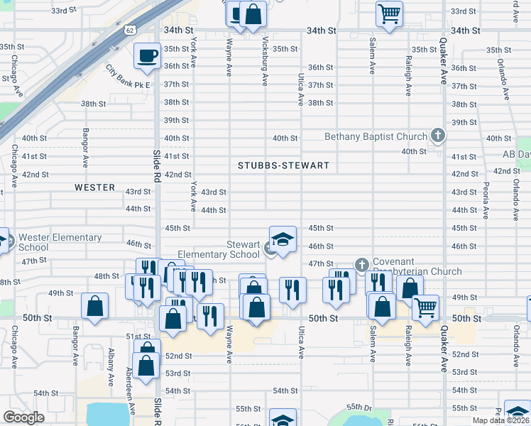 map of restaurants, bars, coffee shops, grocery stores, and more near 4822 45th Street in Lubbock