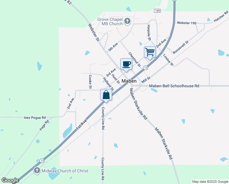map of restaurants, bars, coffee shops, grocery stores, and more near 2459 Holland Street in Maben