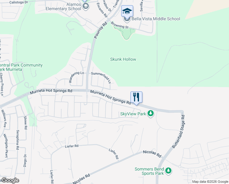 map of restaurants, bars, coffee shops, grocery stores, and more near 39052 Rimrock Ranch Road in Temecula