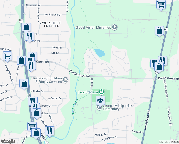 map of restaurants, bars, coffee shops, grocery stores, and more near in Clayton County