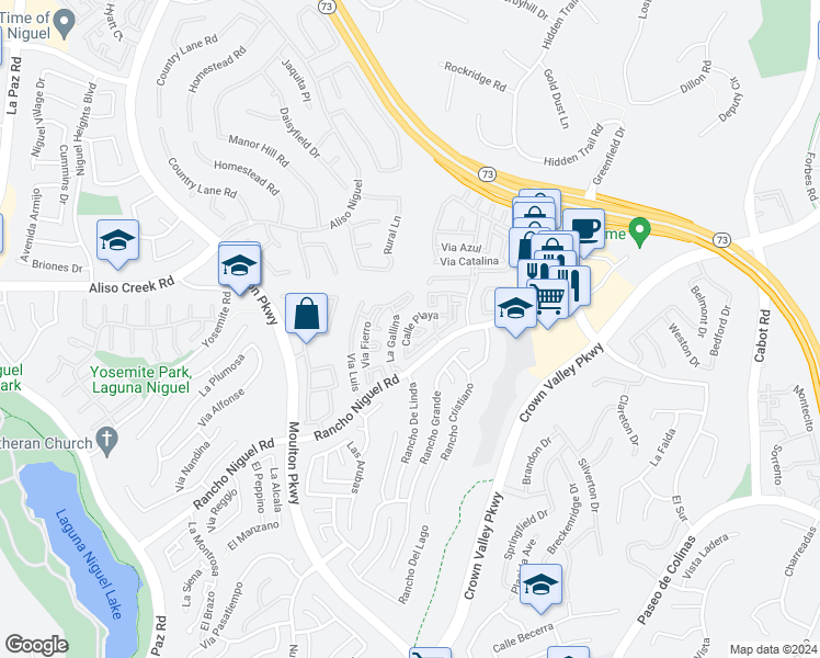 map of restaurants, bars, coffee shops, grocery stores, and more near 25072 Leucadia Street in Laguna Niguel