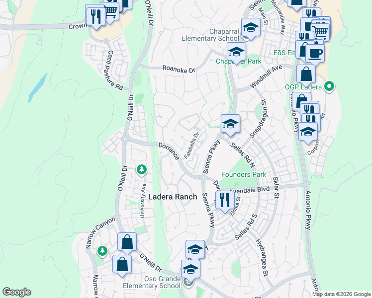map of restaurants, bars, coffee shops, grocery stores, and more near 30 Baudin Circle in Mission Viejo