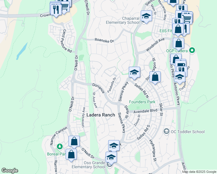 map of restaurants, bars, coffee shops, grocery stores, and more near 30 Baudin Circle in Mission Viejo