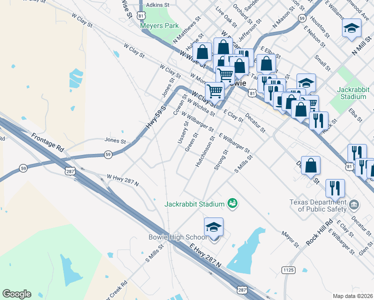 map of restaurants, bars, coffee shops, grocery stores, and more near 501 Green Street in Bowie