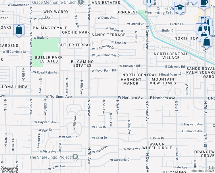 map of restaurants, bars, coffee shops, grocery stores, and more near 333 West Loma Lane in Phoenix